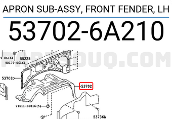 Toyota 537026A210 APRON SUB-ASSY, FRONT FENDER, LH