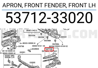 Toyota 5371233020 APRON, FRONT FENDER, FRONT LH