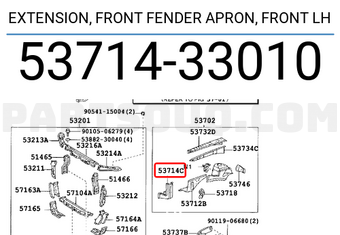 Toyota 5371433010 EXTENSION, FRONT FENDER APRON, FRONT LH