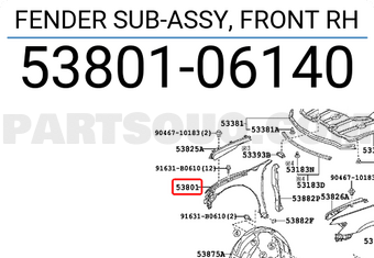 Toyota 5380106140 FENDER SUB-ASSY, FRONT RH