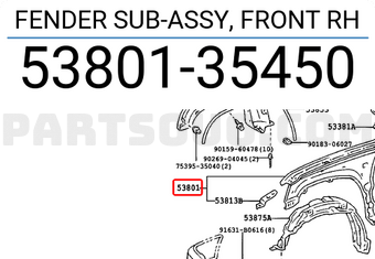 Toyota 5380135450 FENDER SUB-ASSY, FRONT RH