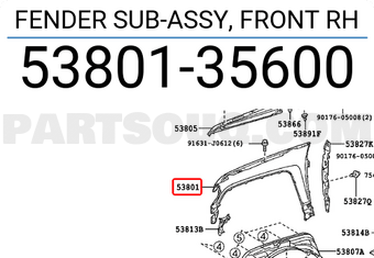 Toyota 5380135600 FENDER SUB-ASSY, FRONT RH