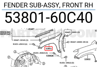 Toyota 5380160C40 FENDER SUB-ASSY, FRONT RH