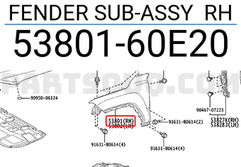 Toyota 5380160E20 FENDER SUB-ASSY RH