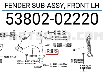 Toyota 5380202220 FENDER SUB-ASSY, FRONT LH