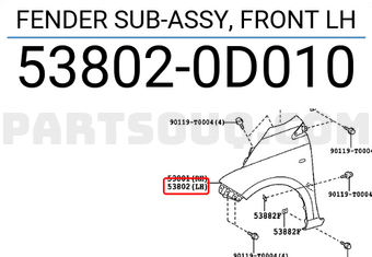 Toyota 538020D010 FENDER SUB-ASSY, FRONT LH