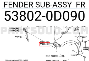 Toyota 538020D090 FENDER SUB-ASSY FR