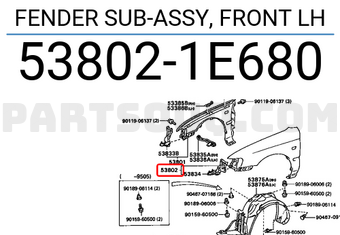 Toyota 538021E680 FENDER SUB-ASSY, FRONT LH