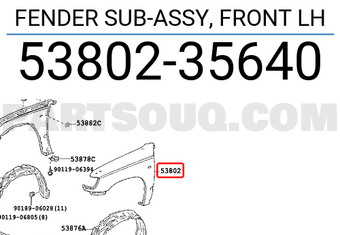 Toyota 5380235640 FENDER SUB-ASSY, FRONT LH