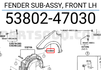 Toyota 5380247030 FENDER SUB-ASSY, FRONT LH