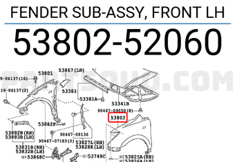 Toyota 5380252060 FENDER SUB-ASSY, FRONT LH