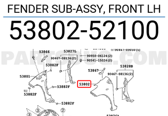Toyota 5380252100 FENDER SUB-ASSY, FRONT LH