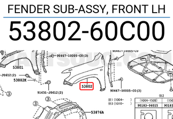 Toyota 5380260C00 FENDER SUB-ASSY, FRONT LH