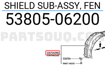 Toyota 5380506200 SHIELD SUB-ASSY, FEN