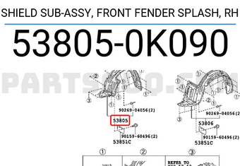 Toyota 538050K090 SHIELD SUB-ASSY, FRONT FENDER SPLASH, RH