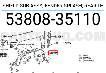 Toyota 5380835110 SHIELD SUB-ASSY, FENDER SPLASH, REAR LH