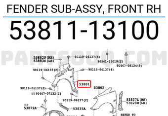 Toyota 5381113100 FENDER SUB-ASSY, FRONT RH