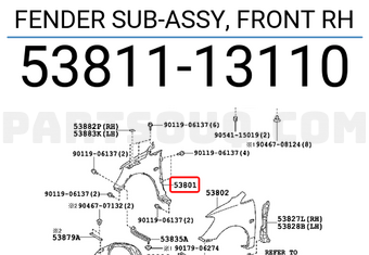 Toyota 5381113110 FENDER SUB-ASSY, FRONT RH