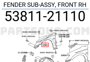 Toyota 5381121110 FENDER SUB-ASSY, FRONT RH