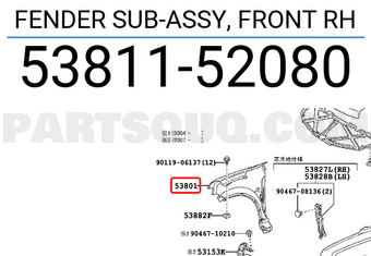 Toyota 5381152080 FENDER SUB-ASSY, FRONT RH