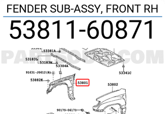 Toyota 5381160871 FENDER SUB-ASSY, FRONT RH