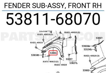 Toyota 5381168070 FENDER SUB-ASSY, FRONT RH