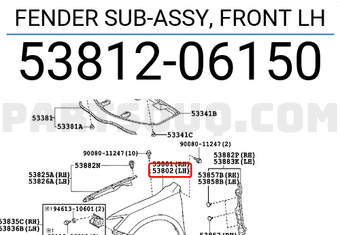Toyota 5381206150 PANEL, FR FENDER, LH