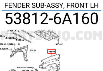 Toyota 538126A160 FENDER SUB-ASSY, FRONT LH