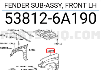 Toyota 538126A190 FENDER SUB-ASSY, FRONT LH