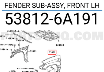 Toyota 538126A191 FENDER SUB-ASSY, FRONT LH