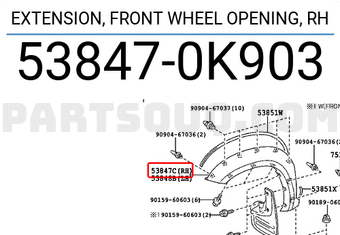 Toyota 538470K903 EXTENSION, FRONT WHEEL OPENING, RH