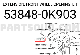 Toyota 538480K903 EXTENSION, FRONT WHEEL OPENING, LH