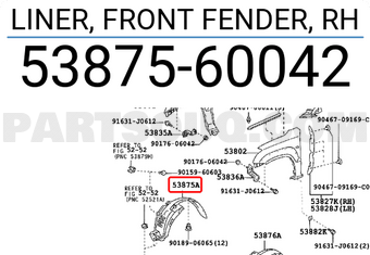 Toyota 5387560042 LINER, FRONT FENDER, RH