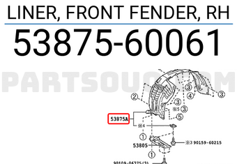 Toyota 5387560061 LINER, FRONT FENDER, RH