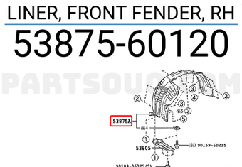 Toyota 5387560120 LINER, FRONT FENDER, RH