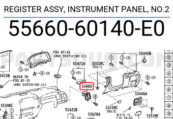 Toyota 5566060140E0 REGISTER ASSY, INSTRUMENT PANEL, NO.2
