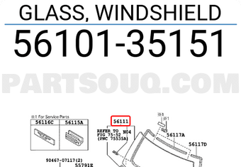 Toyota 5610135151 GLASS, WINDSHIELD