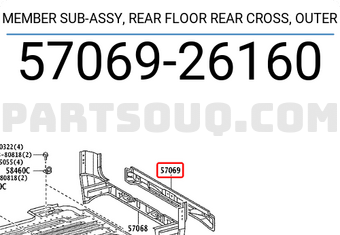 Toyota 5706926160 MEMBER SUB-ASSY, REAR FLOOR REAR CROSS, OUTER