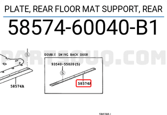 Toyota 5857460040B1 PLATE, REAR FLOOR MAT SUPPORT, REAR