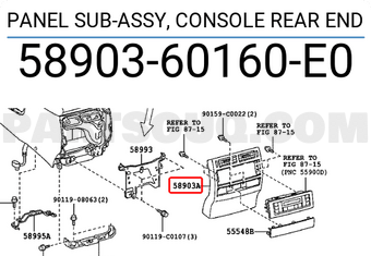 Toyota 5890360160E0 PANEL SUB-ASSY, CONSOLE REAR END