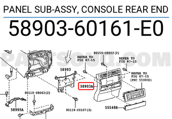 Toyota 5890360161E0 PANEL SUB-ASSY, CONSOLE REAR END