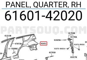 Toyota 6160142020 PANEL, QUARTER, RH