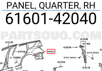 Toyota 6160142040 PANEL, QUARTER, RH