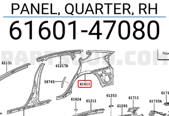 Toyota 6160147080 PANEL, QUARTER, RH