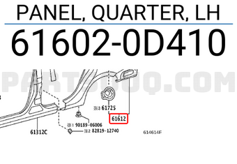 Toyota 616020D410 PANEL, QUARTER, LH