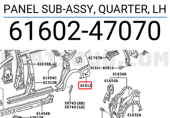 Toyota 6160247070 PANEL SUB-ASSY, QUARTER, LH