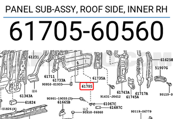 Toyota 6170560560 PANEL SUB-ASSY, ROOF SIDE, INNER RH