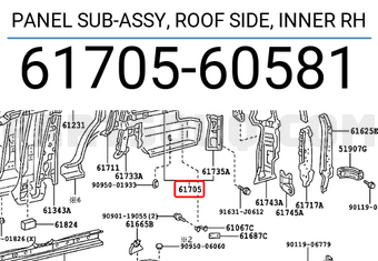 Toyota 6170560581 PANEL SUB-ASSY, ROOF SIDE, INNER RH