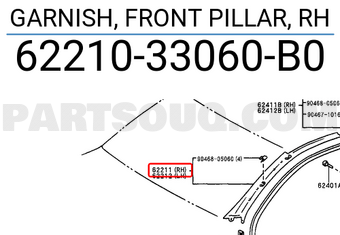 Toyota 6221033060B0 GARNISH, FRONT PILLAR, RH