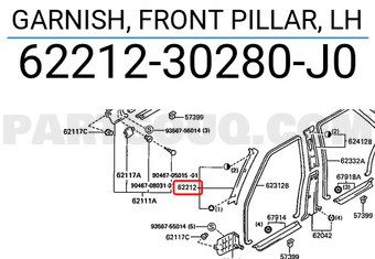 Toyota 6221230280J0 GARNISH, FRONT PILLAR, LH